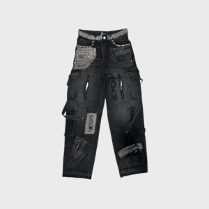DISTRESSED QUILTED DENIM PANTS