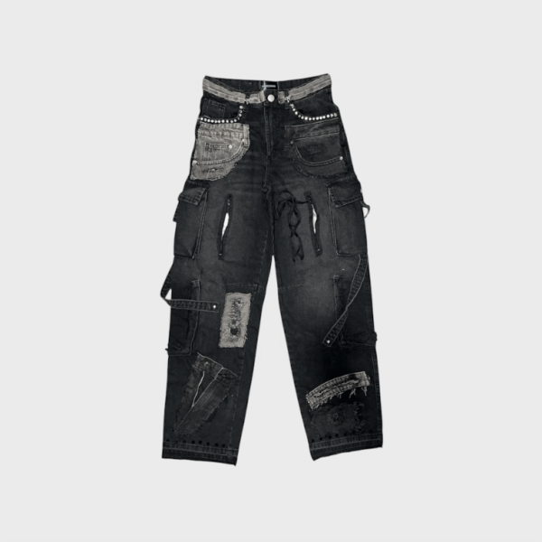 DISTRESSED QUILTED DENIM PANTS